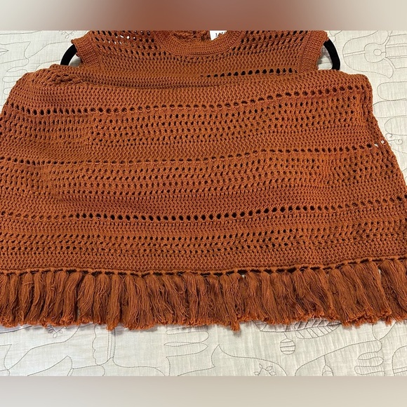 NWT MISA Amanda Crochet Dress in Canyon Sz S Fringe Hem Rust Dark Caramel Color - Picture 10 of 11